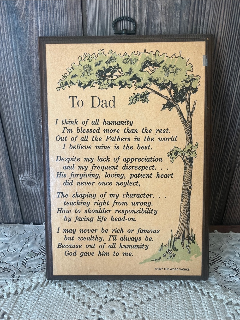 Vintage 'To Dad' Poem Wall Plaque with Tree Illustration